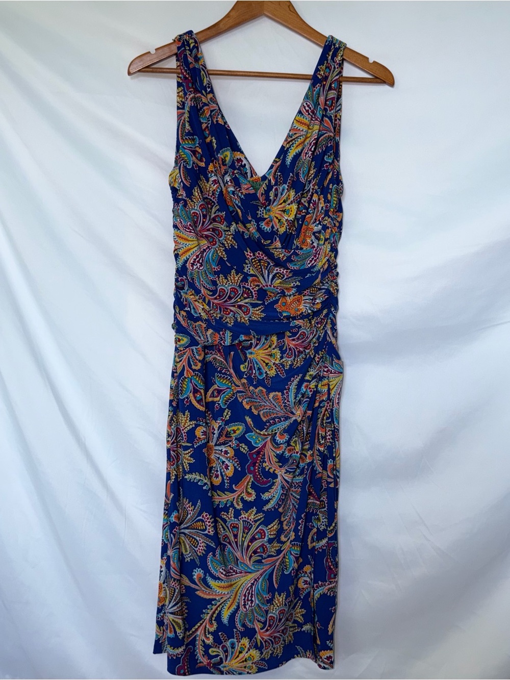 New Lauren Ralph Lauren Vintage 90s Style Retro Blue Floral Paisley Dress Size 8